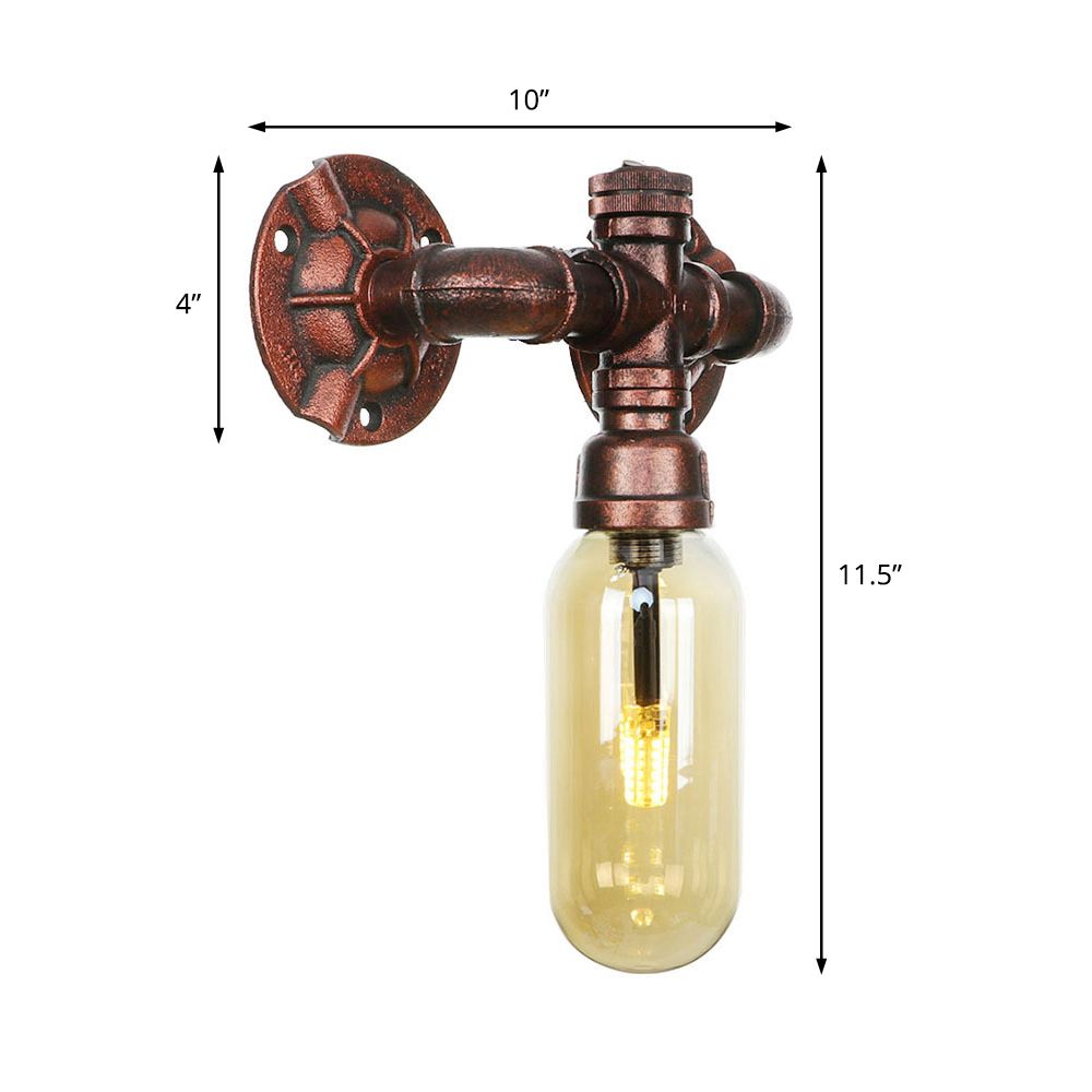 Capsule Amber Glass Wall Lighting Vintage 1/2 Bulbs Living Room Sconce Lamp in Weathered Copper