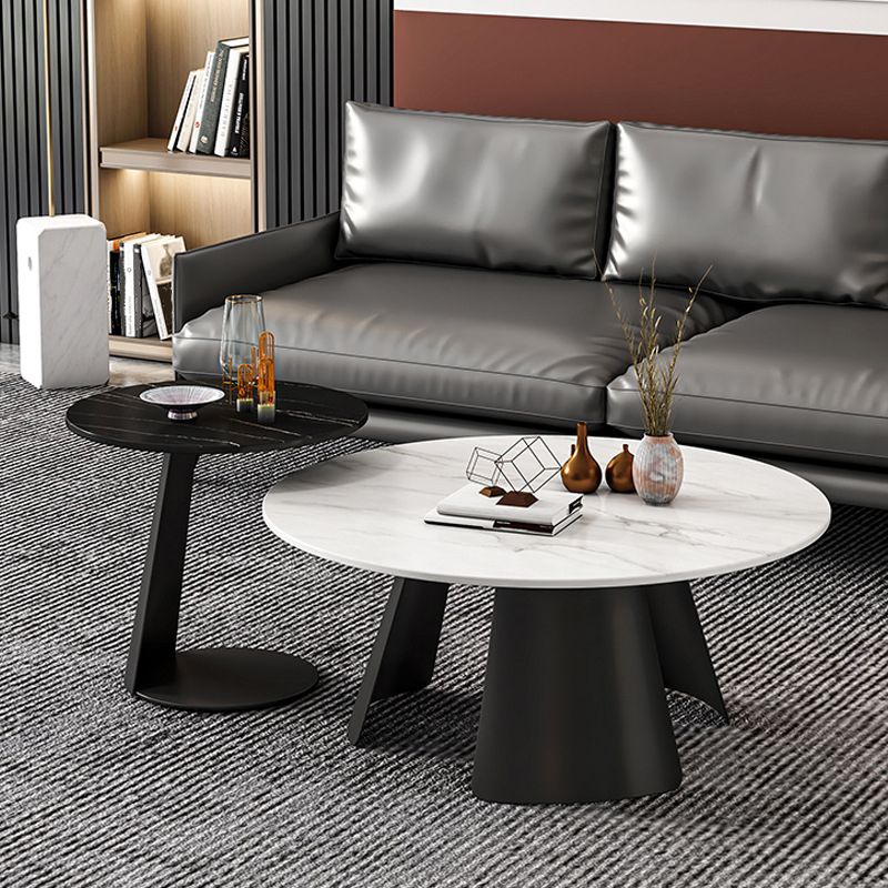 Pedestal Coffee Table Contemporary Round Cocktail Table in Black/White