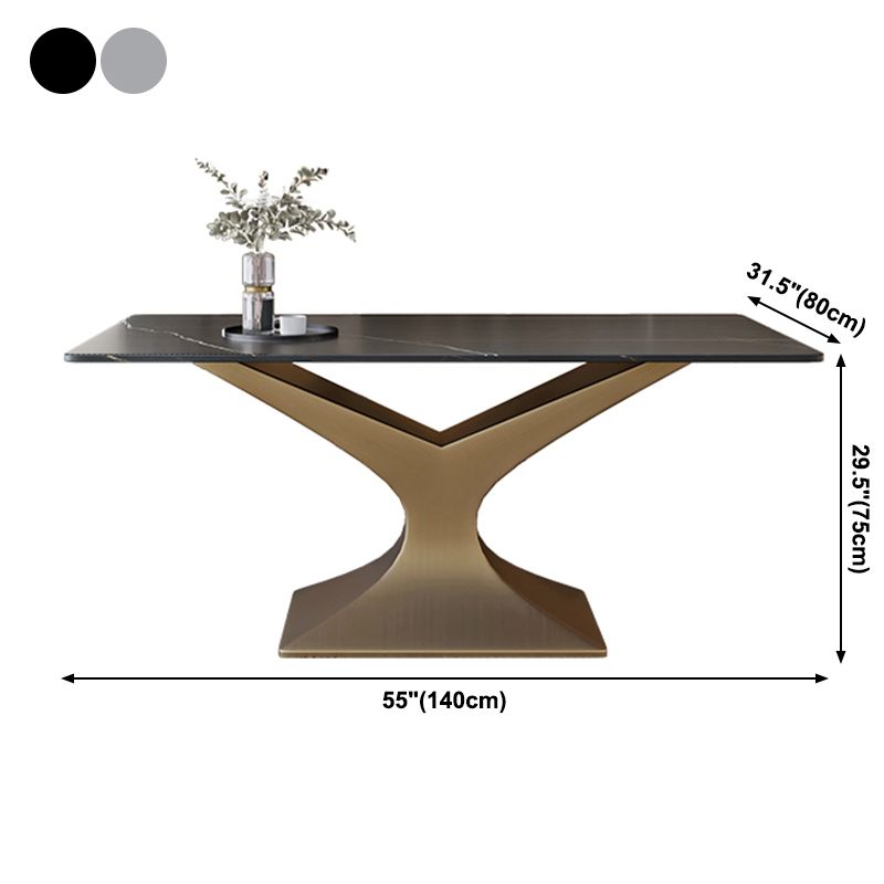 Rectangle Two-Color Dining Table Sintered Stone Table Glam with Pedestal