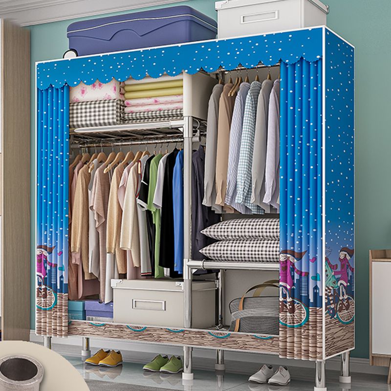 Contemporary Wardrobe Armoire with Shelves Steel Wardrobe Closet for Bedroom