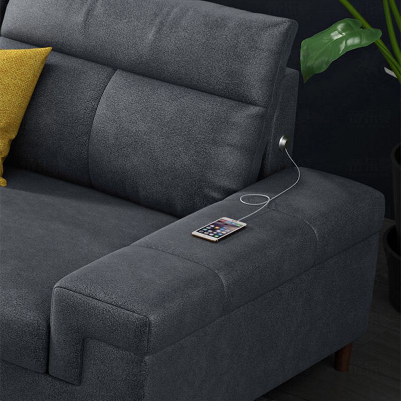 Square Arm Dark Gray Cushion Back Storage Stain-Resistant Sofa