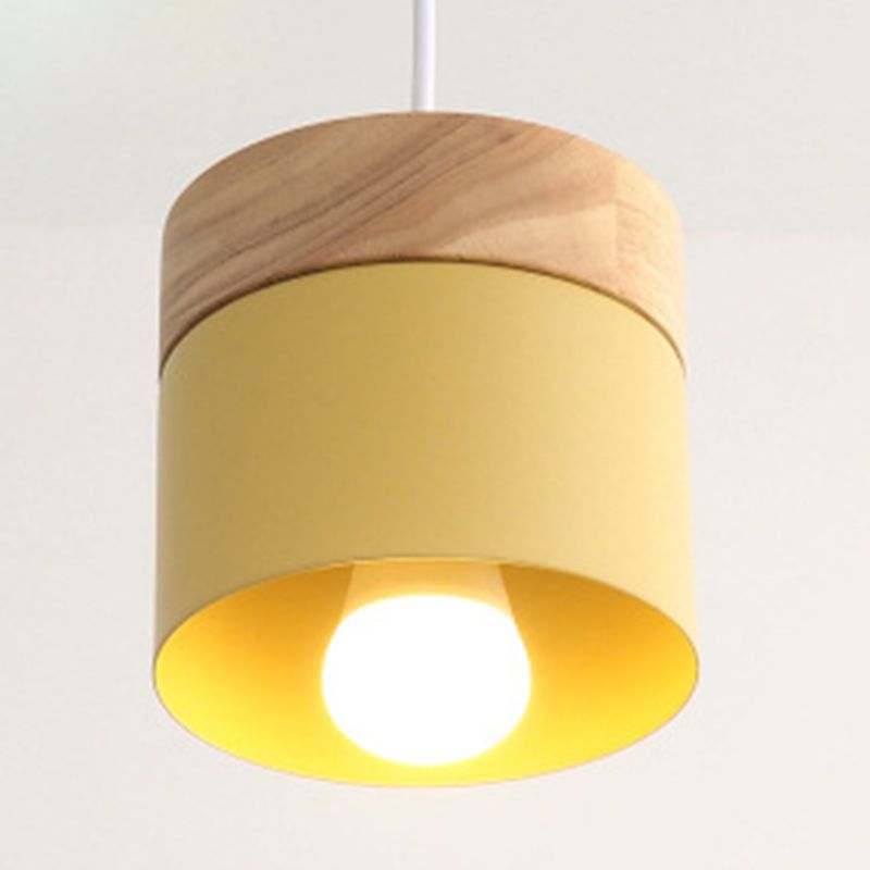 Moderni minimalisti in legno top a sospensione macaron in metallo a 1 luce a pendente illuminazione