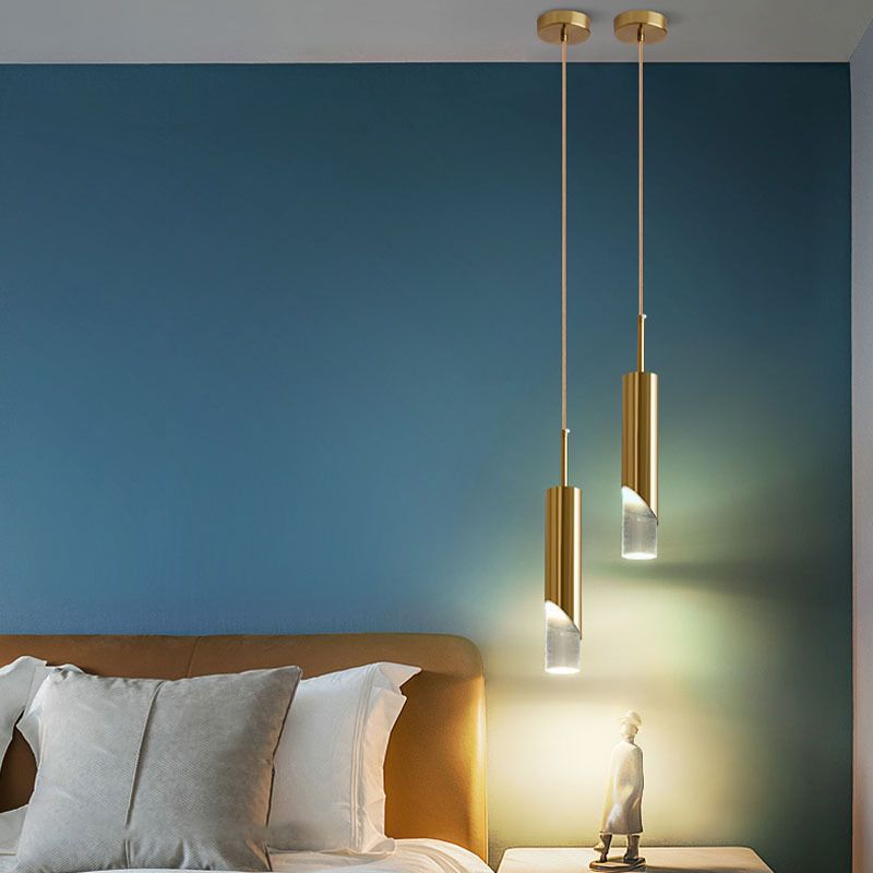 Modern Luxury Cylindrical Pendant Light Aluminium Indoor Hanging Light with Clear Acrylic Shade