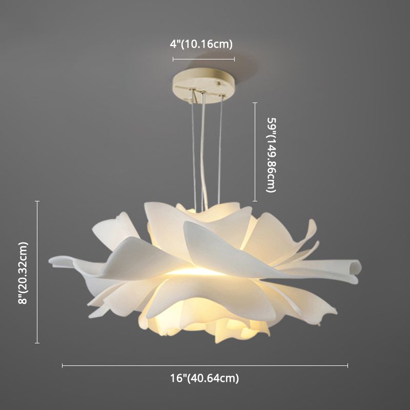 Tulle-Like Floral Chandelier Decorative Plastic Cafe LED Suspension Lighting Fixture in White