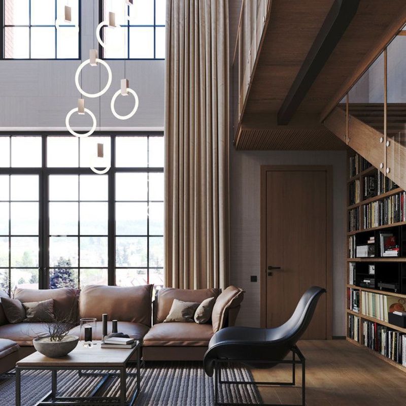 Minimalist Indoor Pendant Light, White Glass Circle Shade Pendant Lighting with Metal Handle