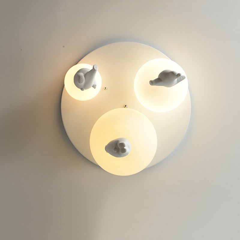 White Globe Ceiling Light in Kids Style artistique Resin Bear Flush Mount with Glass Shade