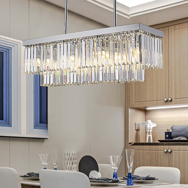 Rechthoekig eiland licht eenvoudig helder kristalblok 10 lichten eetkamer plafond hanger, 31,5 "/39" breed