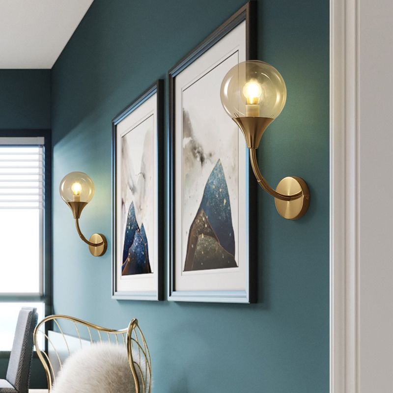 Amber Bare Ball Wall Sconce Retro Style Single Closed Glass Wall Mounted Light Fixture