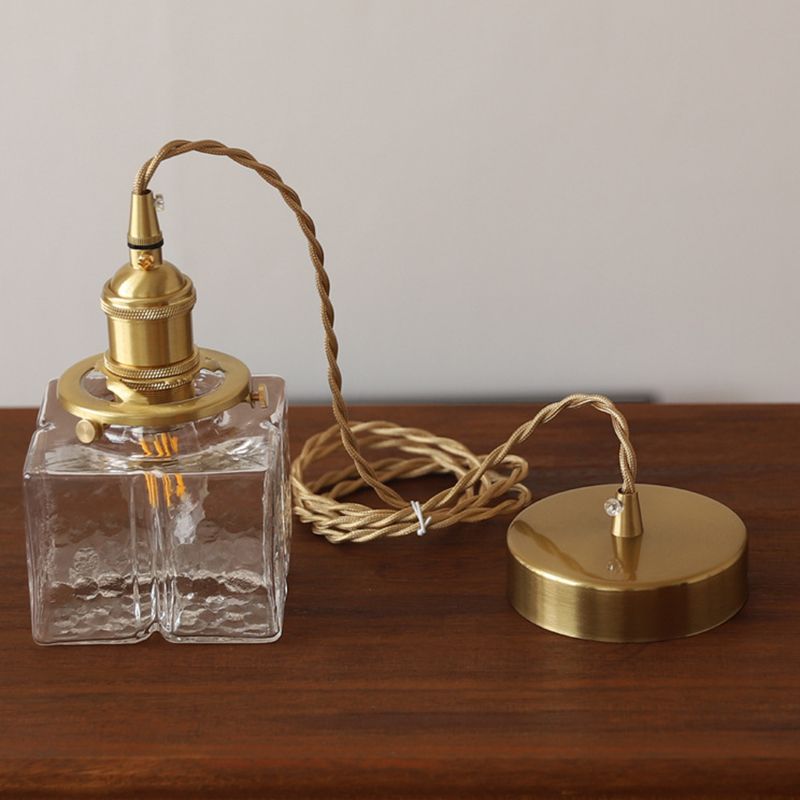 Shade cuboïde de style moderne suspendue en verre léger 1 pendentif léger pour séjour à la maison
