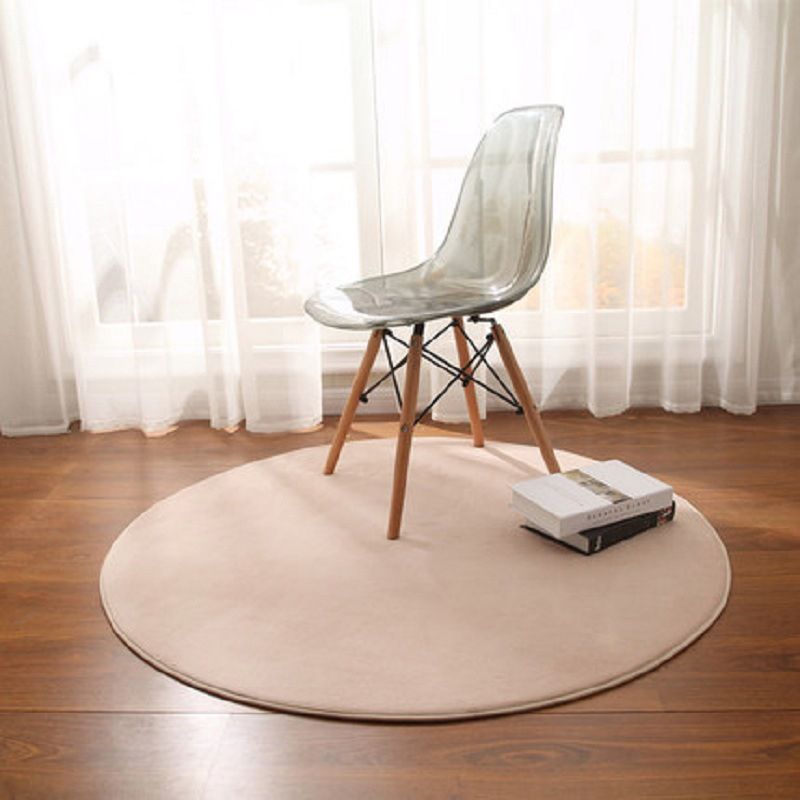 Circular Shape Villus Solid Color Rug Stain Resistant Loom Rug for Bedroom
