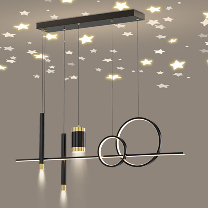 Black Metal Island Light Fixtures Modern Multi-Head Geometry Restaurant LED Hanging Lamps