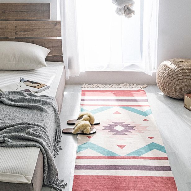 Multi-Color Americana Rug Victorian Cotton Blend Rug Washable Carpet with Fringe for Bedroom