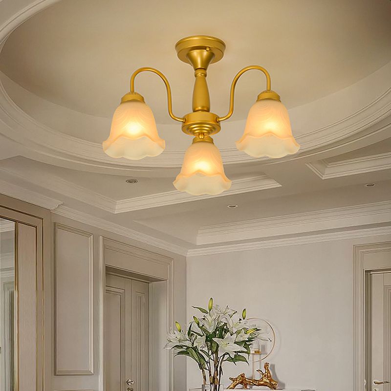 Traditional Flower Ceiling Lamp Frosted Glass Semi Flush Mount Light for Dining Room