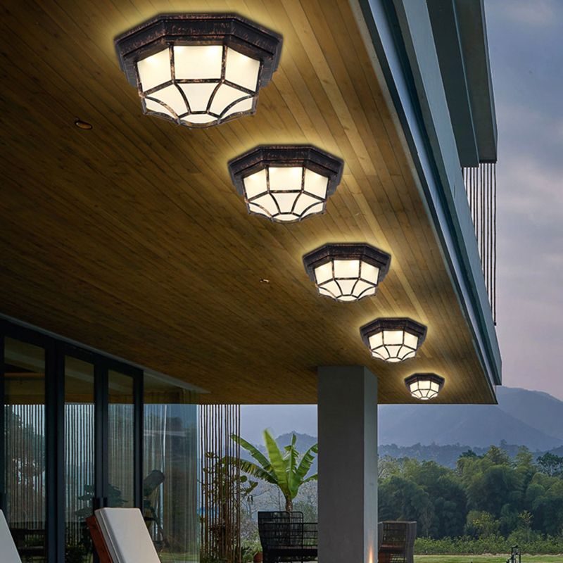 Retro Geometric Flush Mount Lamp Metallic LED Ceiling Light for Outdoor