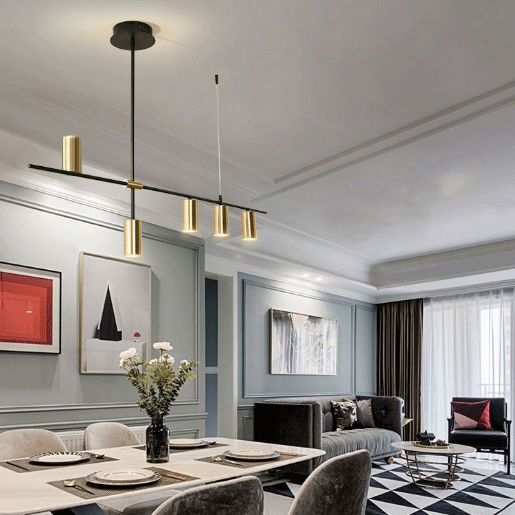 Cylindrical Metal Strip Lights Contemporary Kitchen Pendant Lights