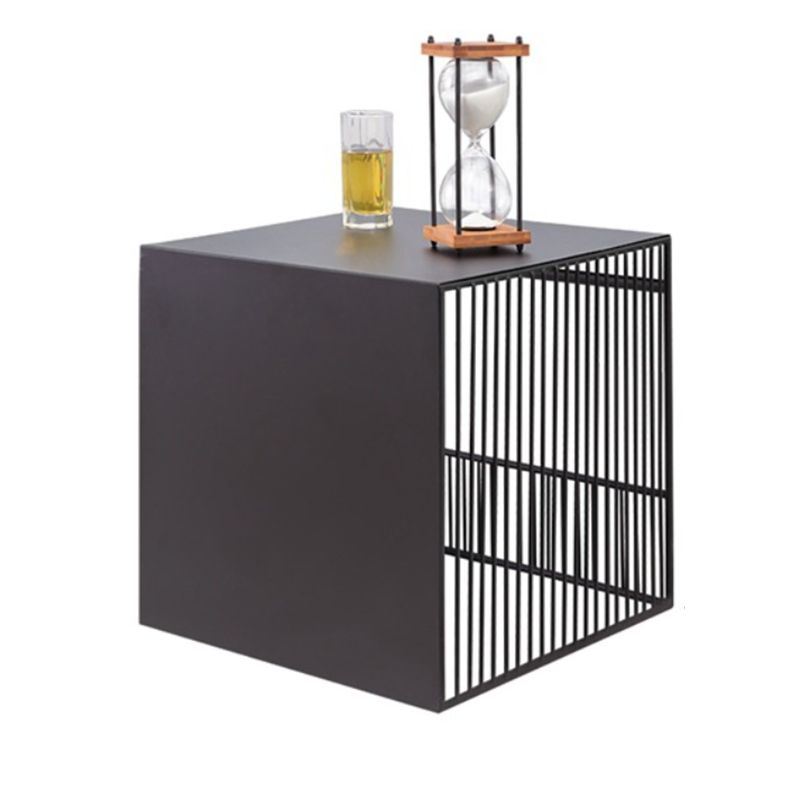 Frame 2 Nesting Square Coffee Table Set Black Iron Cocktail Table with Storage Shelf