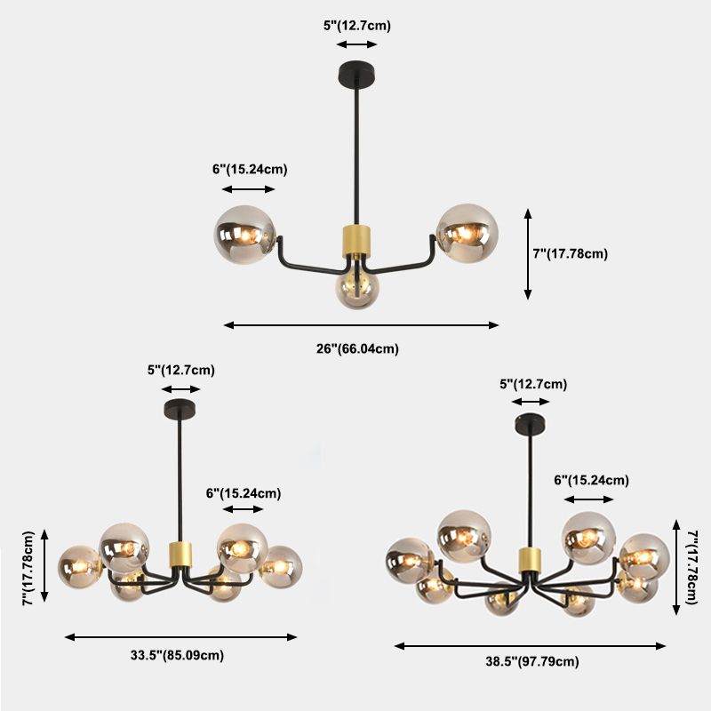 Gray Glass Chandelier Lighting Fixture Modern Chandelier Pendant Light for Living Room