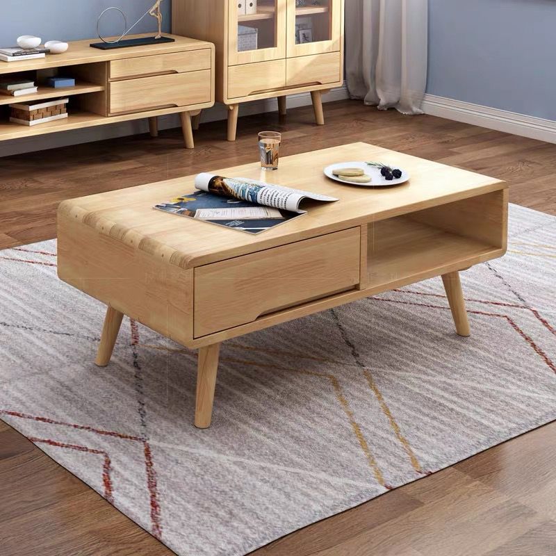 Contemporary with Storage Shelf Solid Wood Rectangular Single Coffee Table