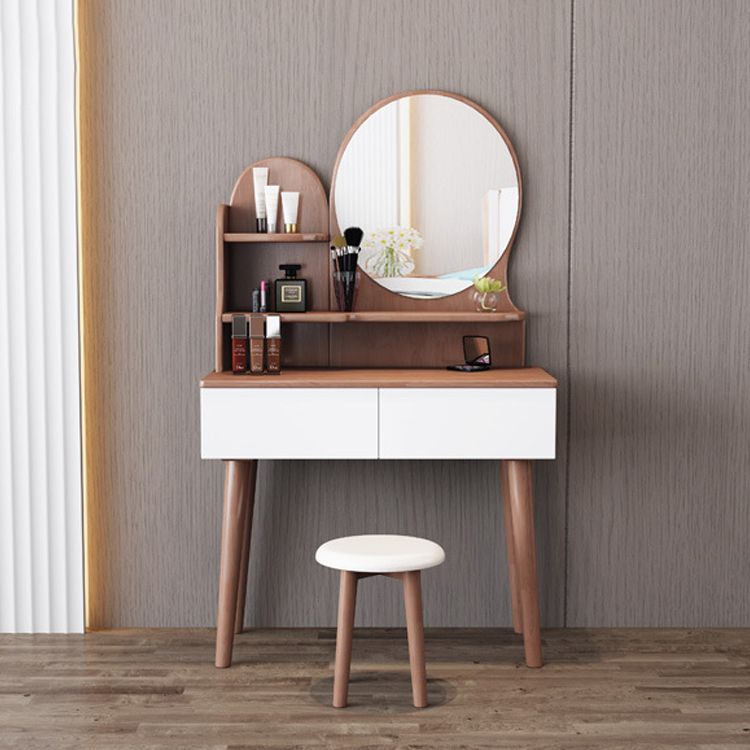 Solid Wood Dresser Scandinavian Vanity Set with Stool and 2 Drawers