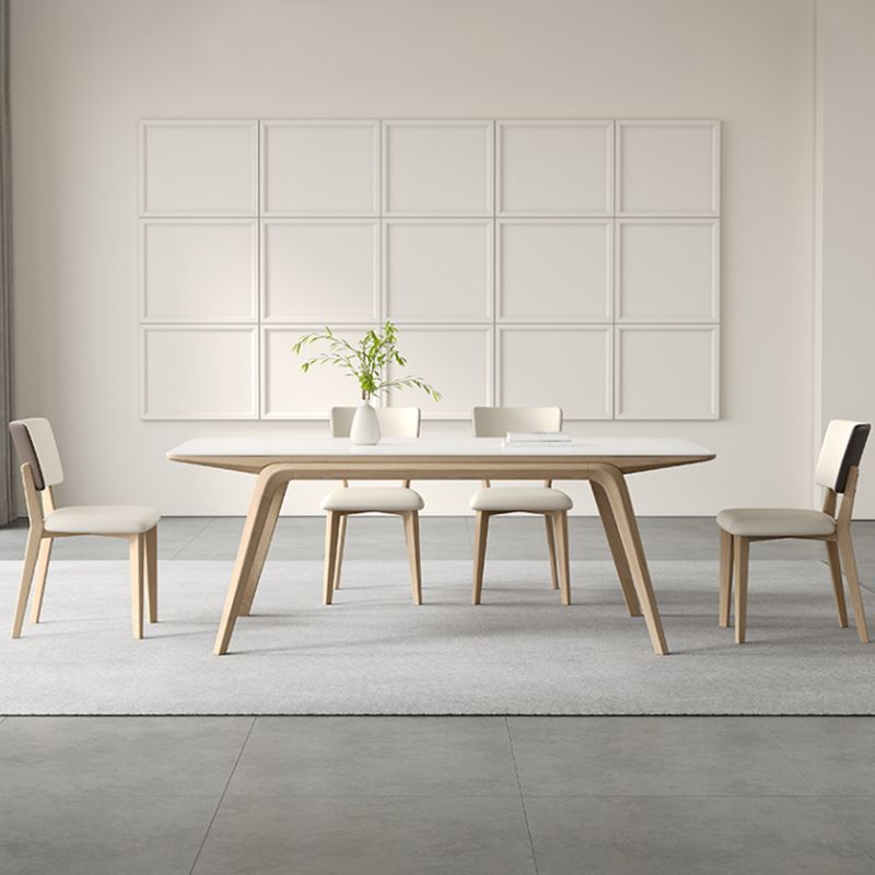 White Stone Top Rectangle Contemporary Dining Table with 4 Foot