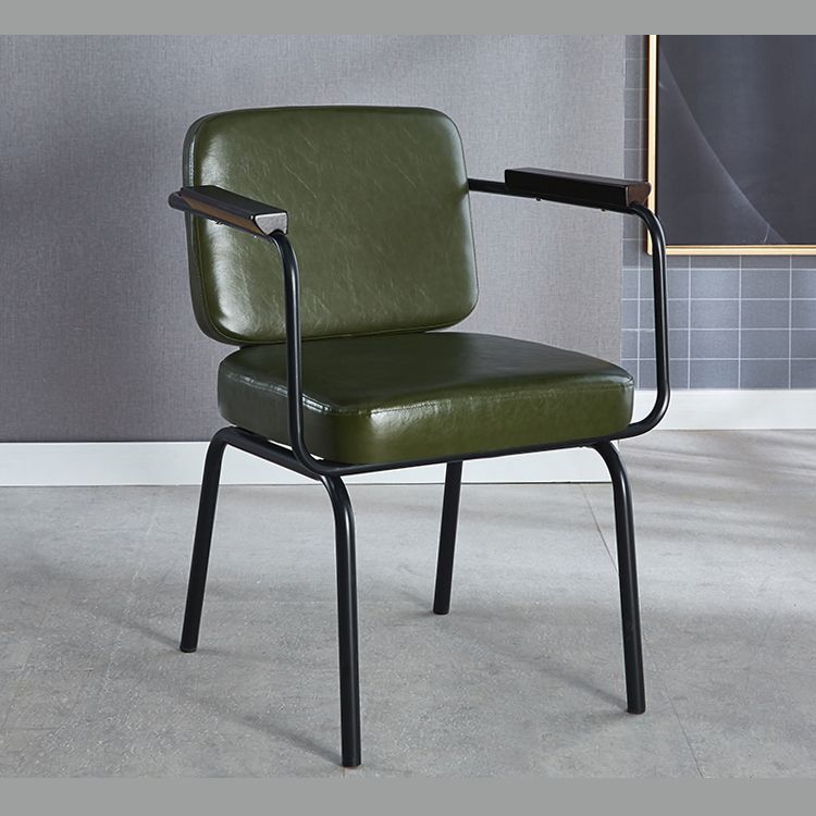 Industrial Leather Square Dining Chair Parsons Arm Chairs for Home Use