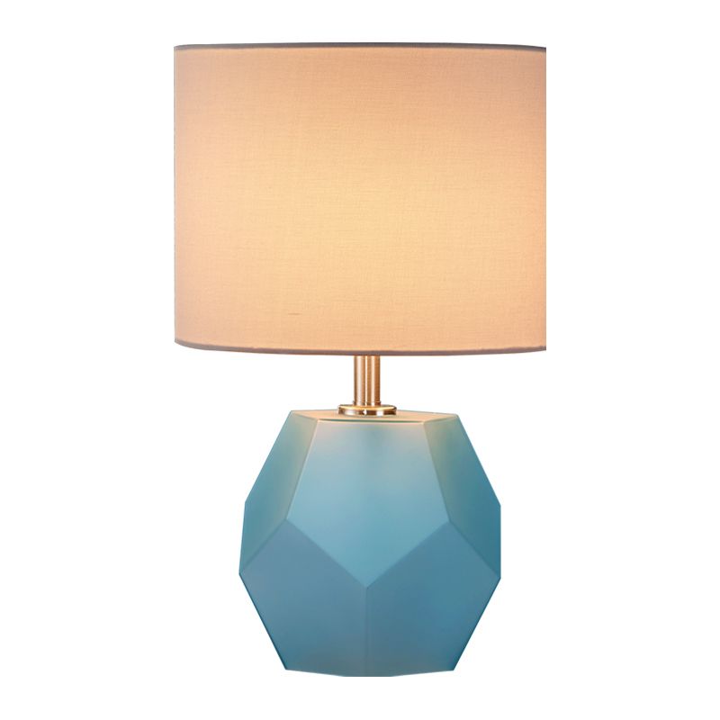 Single-Bulb 3D Hexagon Table Lamp Modern Grey/Pink/Yellow Glass Night Light with Drum Fabric Shade