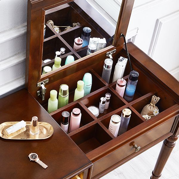Traditional Solid Wood Makeup Vanity Desk Bedroom Vanity Dressing Table with Drawer