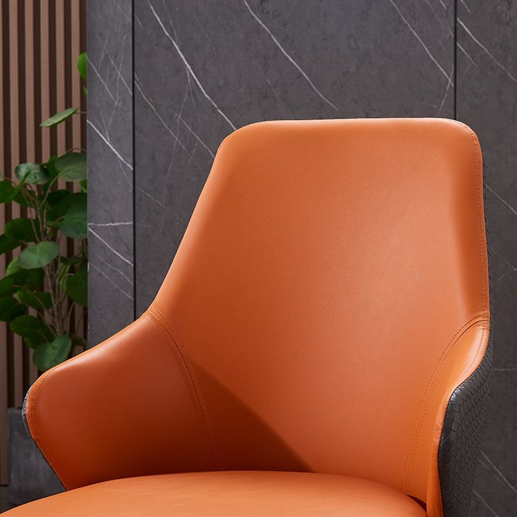 Modern Leather Dining Side Chairs Indoor Upholstered Arm Chair with Black Legs