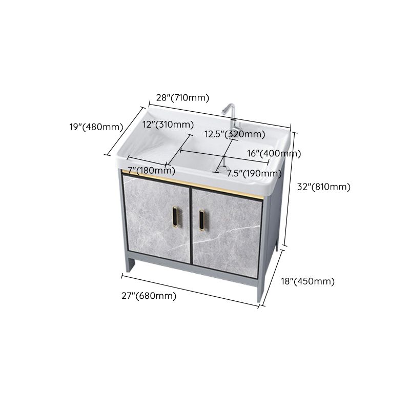 Metal Freestanding Sink Vanity Modern Mirror Cabinet Bathroom Vanity Set in Gray