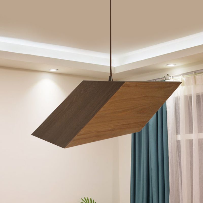 Triangular Prism Wood Drop Pendant Modern Creative 1 Light Beige Hanging Light Kit
