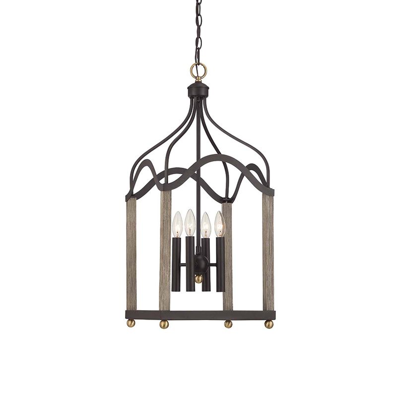 4 Lights Metal Hanging Chandelier Traditional Black Candle-Style Living Room Pendant Light Fixture with Cage