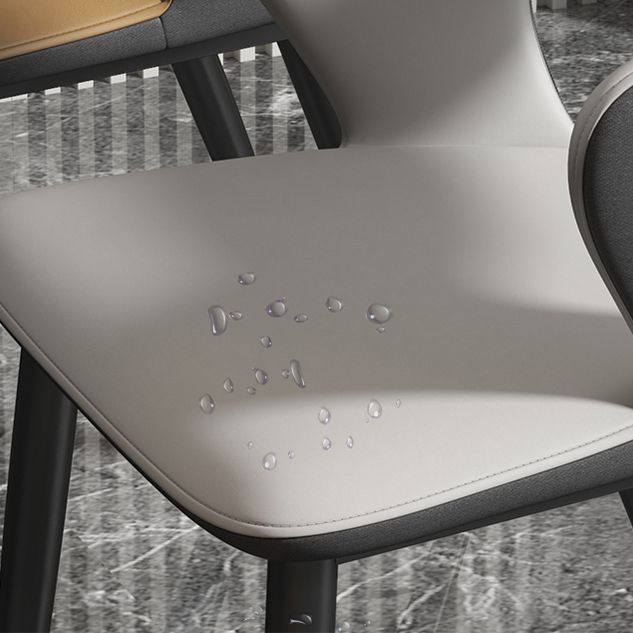 Faux Leather Dining Chairs Industrial Open Back Arm Chair with Black Legs