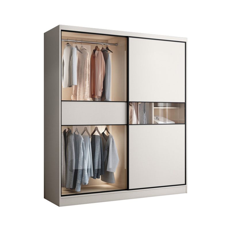 White Colour Wooden Wardrobe Cloth Rod Included Wardrobe Closet with Sliding Doors