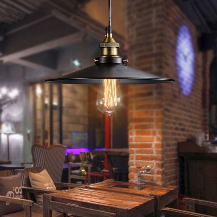 Black 1 Light Pendant Light Industrial Retro Tapered Shade Metal Hanging Lamp for Dining Room