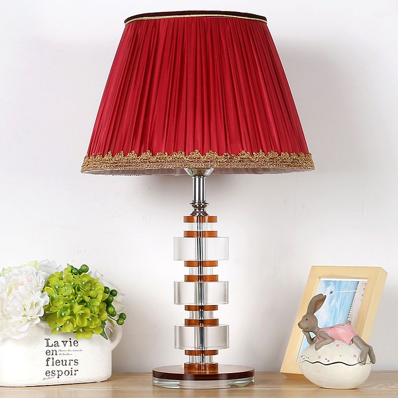 1-Head Living Room Nightstand Lighting Modern Red Table Lamp with Round Clear Crystal