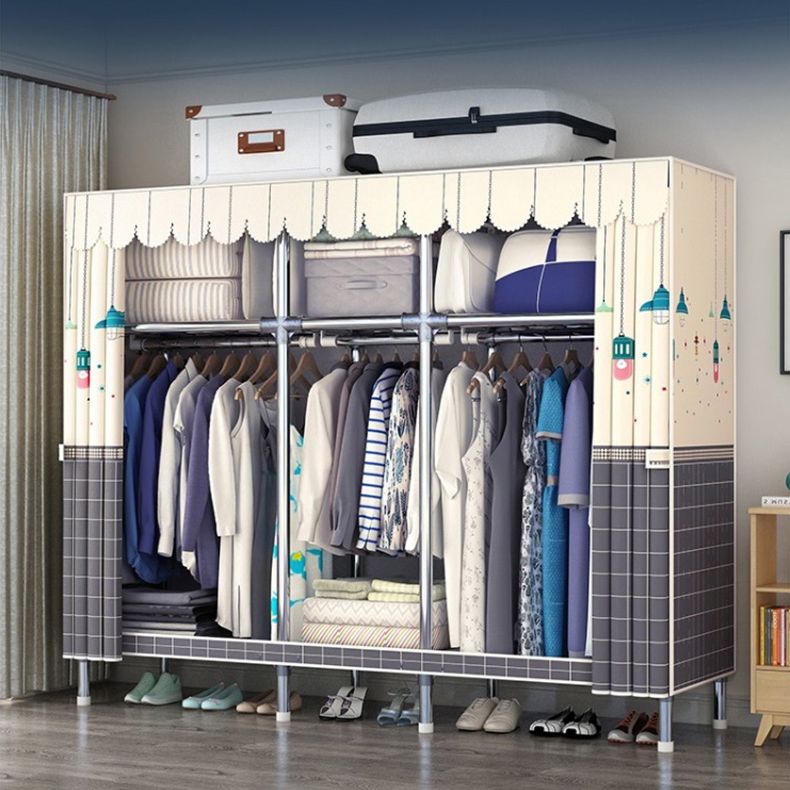 Matte Finish Wardrobe with Metal Frame Modern Storage Cabinet for Home