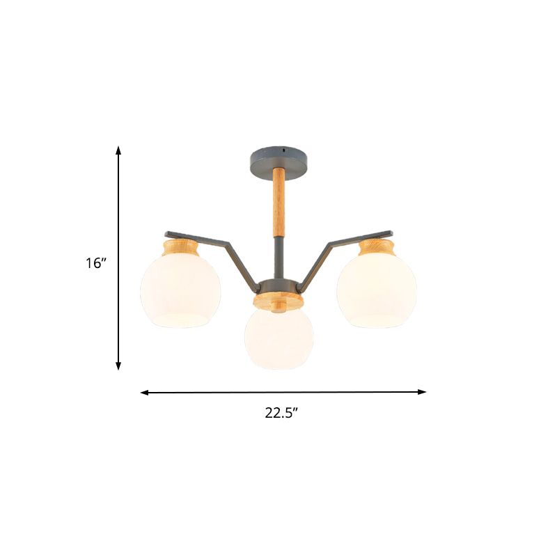 3/5/6 Lichter Globe Anhänger Kronleuchter zeitgenössischer Milchglas Hanging Anhänger Hell in Grau für Schlafzimmer