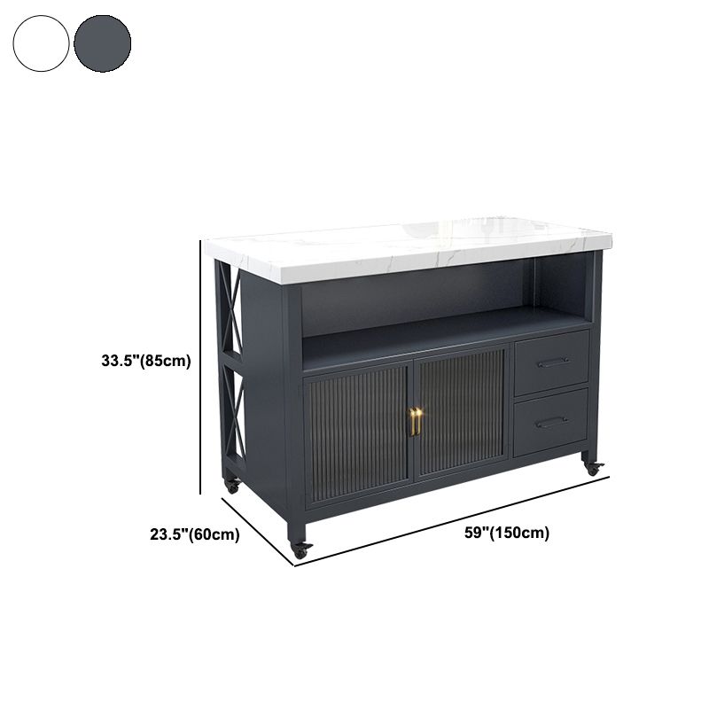 Modern Style Marble Kitchen Trolley Stationary Kitchen Trolley with Double Sided Cabinet