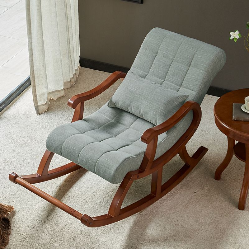 Mid-Century Modern Rocking Chair Fabric Upholstered Tufted Solid Color Porch Rocking Chair