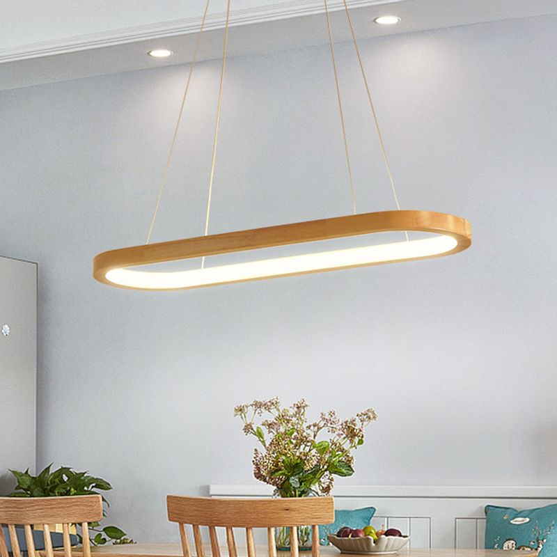 Modern Minimalism Wood Island Pendant Lighting Elliptic LED Island Ceiling Light for Living Room