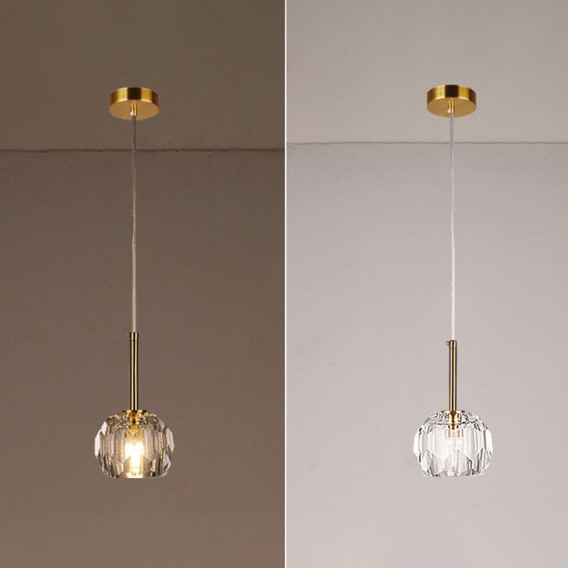 1-Licht-Schlafzimmer Decke Anhänger moderne Messing-Droplampe mit Kugelkristallschatten