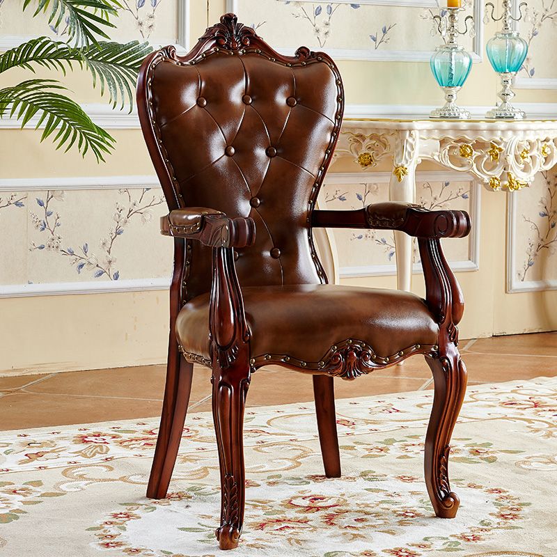 Victorian Dining Arm Chair Solid Back Side Chair with Wood Legs for Home Use