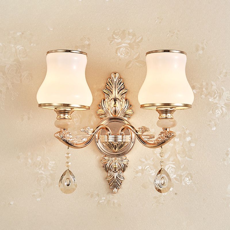 Applique murale dorée simplicité crème verre fleur applique murale avec drapé en cristal
