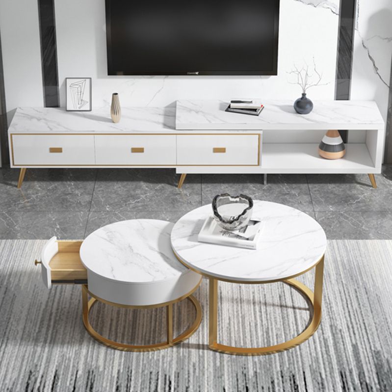 Slate Frame Coffee Table Round Nesting Coffee Table Set for Living Room
