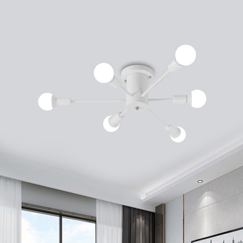 6/8/10 Heads Spoetnik Semi-Mount Verlichting Hedendaags Metaal Zwart/Wit/Goud Plafondgemonteerd Armatuur voor Slaapkamer