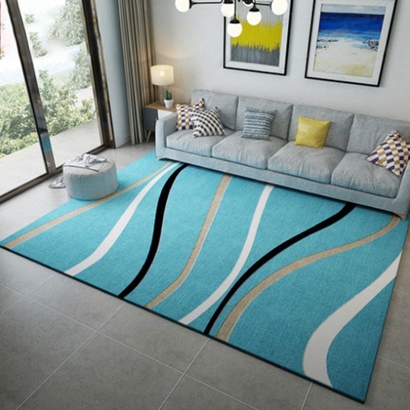 Relaxing Stripe Printed Rug Multi Colored Polypropylene Carpet Non-Slip Backing Washable Indoor Rug for Bedroom