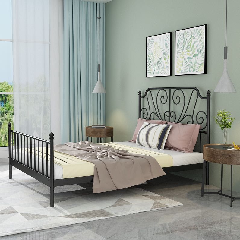 Contemporary Metallic Low Profile Open-Frame Bed - 47.24" High, Mattress Not Included