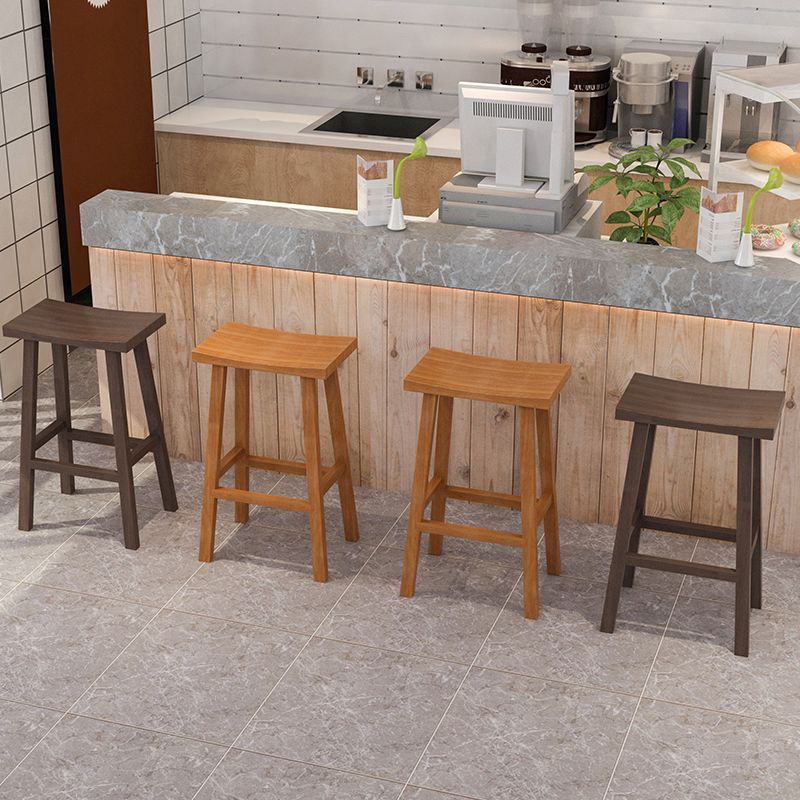 Industrial Armless Counter High Stool Solid Wood Backless Bistro Pub Stool with 4 Legs