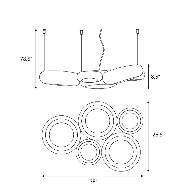 Lámpara de techo LED de hierro de donas moderna 1/3/5 luces de lámpara de araña de oro negro/rosa con cables ajustables