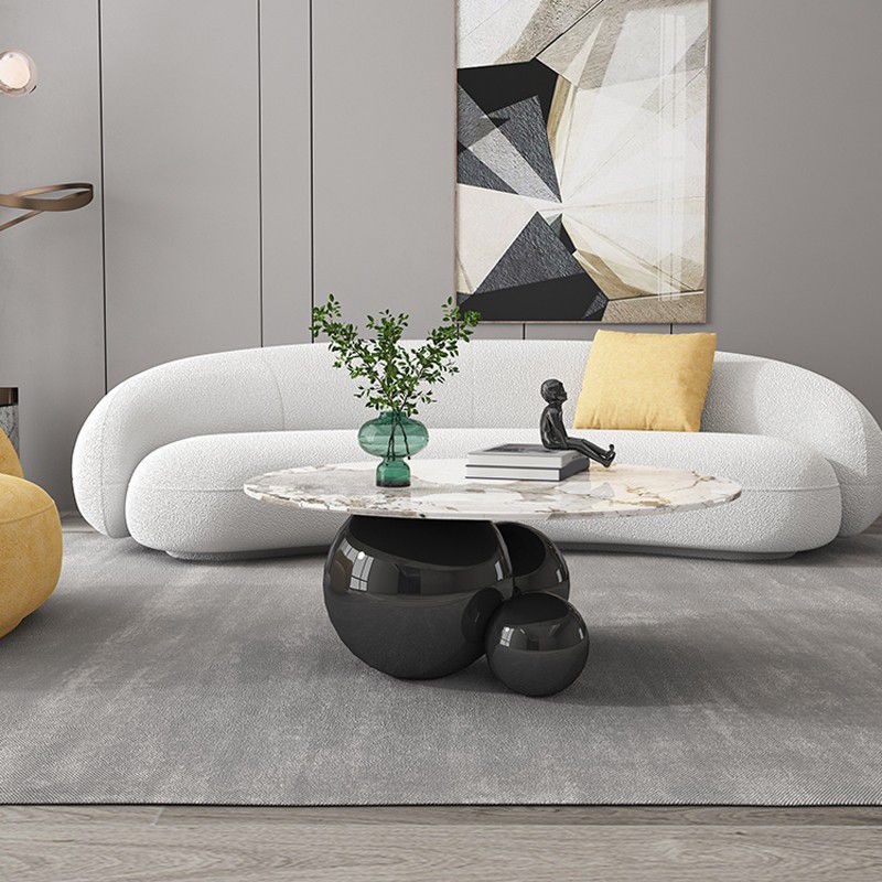 Glam Style 16.92" Tall Abstract Cocktail Table Round Slate Coffee Table